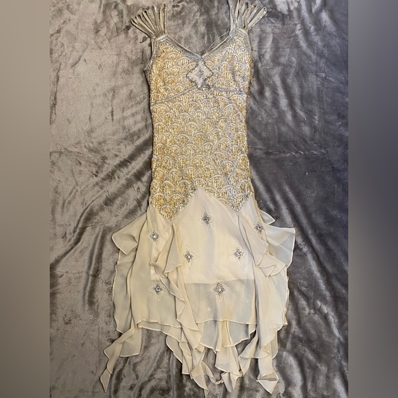 Vintage 90s Y2K 100% Silk Beaded Dress Flapper Mermaid Silk Dress Prom Flapper - Picture 6 of 10